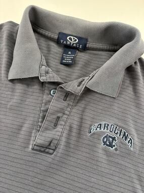 Vantage UNC Tar Heels Carolina Polo Mens XL Gray Pima Cotton Blend Striped